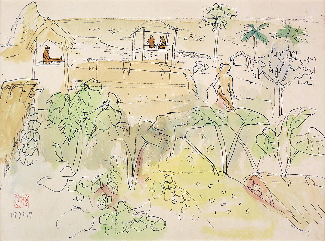 Hung Jui-Lin 洪瑞麟｜Sketch of an Orchid Island Village 蘭嶼村莊速寫
