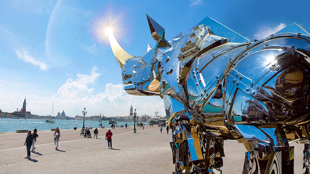 SHIH Li-Jen rhinoceros sculpture in public space, absorbing changing light and time